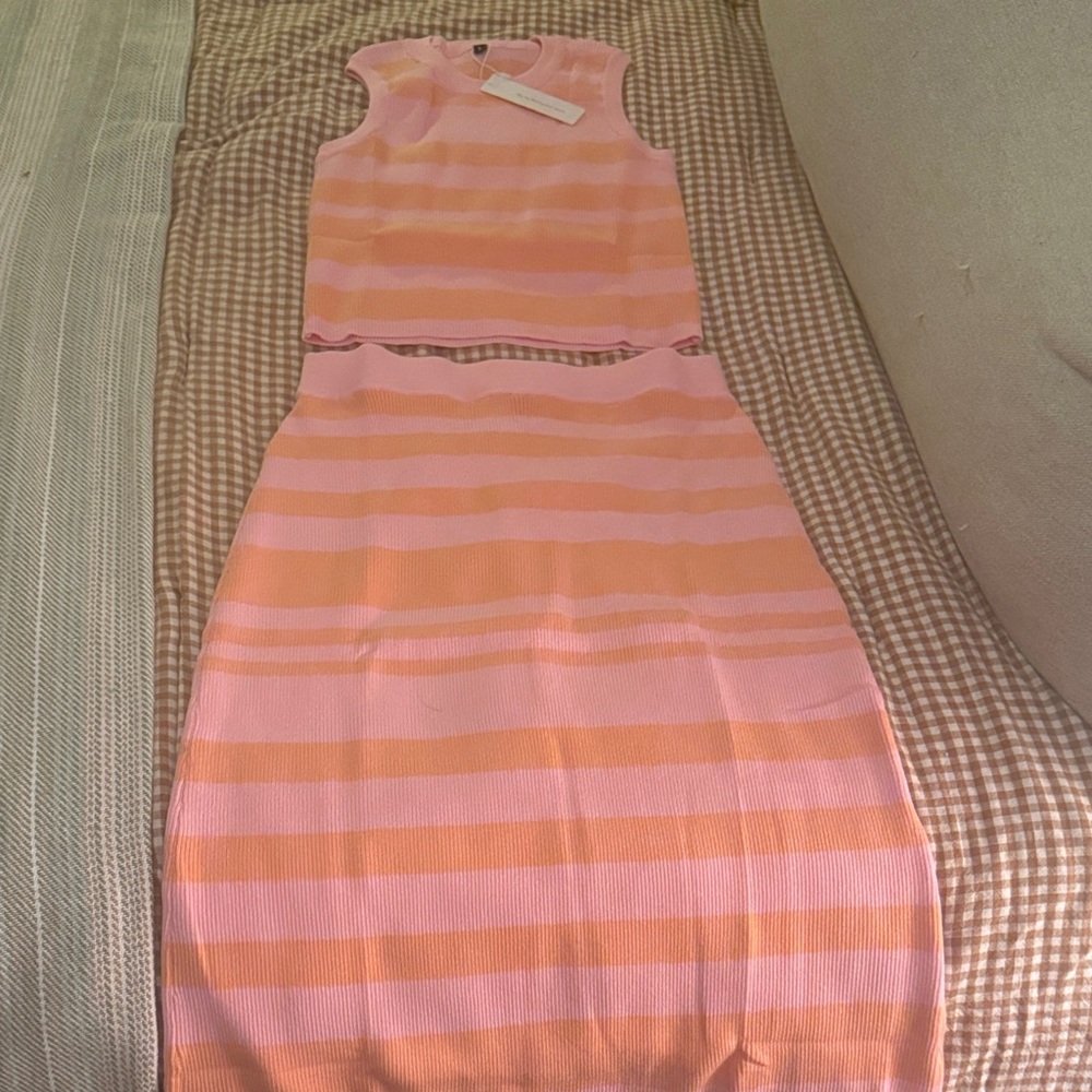 Pink and Orange Striped Sweater Set